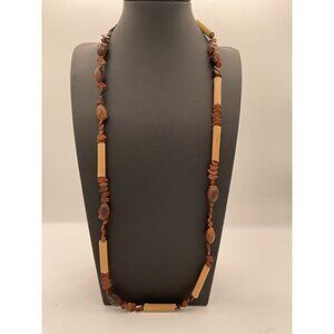Vintage Wood & Seed Necklace 15" Drop Natural Earthy Boho Style